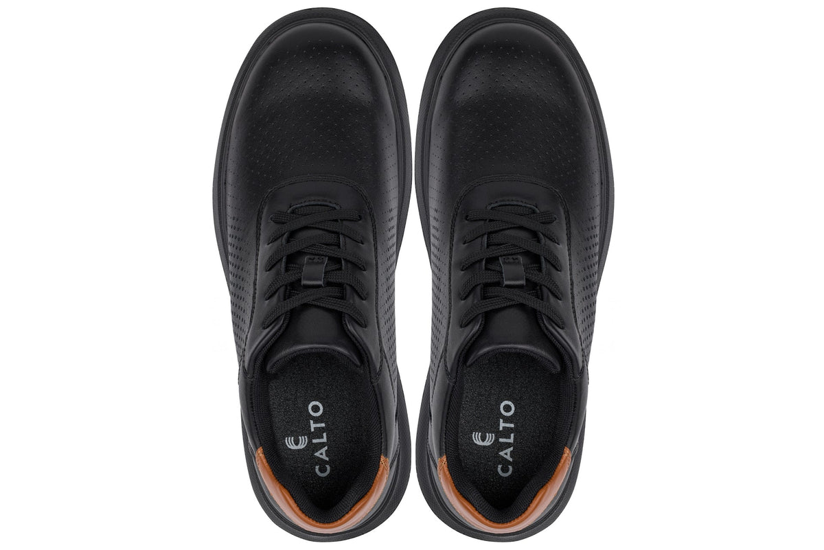 CALTO - J1580  - 2.6 Inches Taller (Black/Black Sole) - Lightweight Casual Walkers