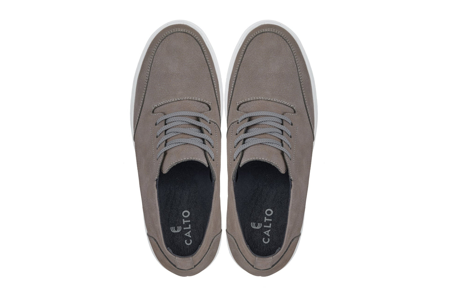 CALTO - J1771  - 3.2 Inches Taller (Grey) - Casual Chunky Sole Boots – Soft Pebble Grain Nubuck Leather