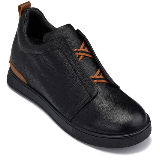 CALTO - J1931 - 2.6 Pulgadas Más Alto (Negro/Suela Negra) - Mocasines sin Cordones