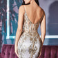Cinderella Divine J810 Long Fitted Mermaid Gown Metallic Embroidered Lace