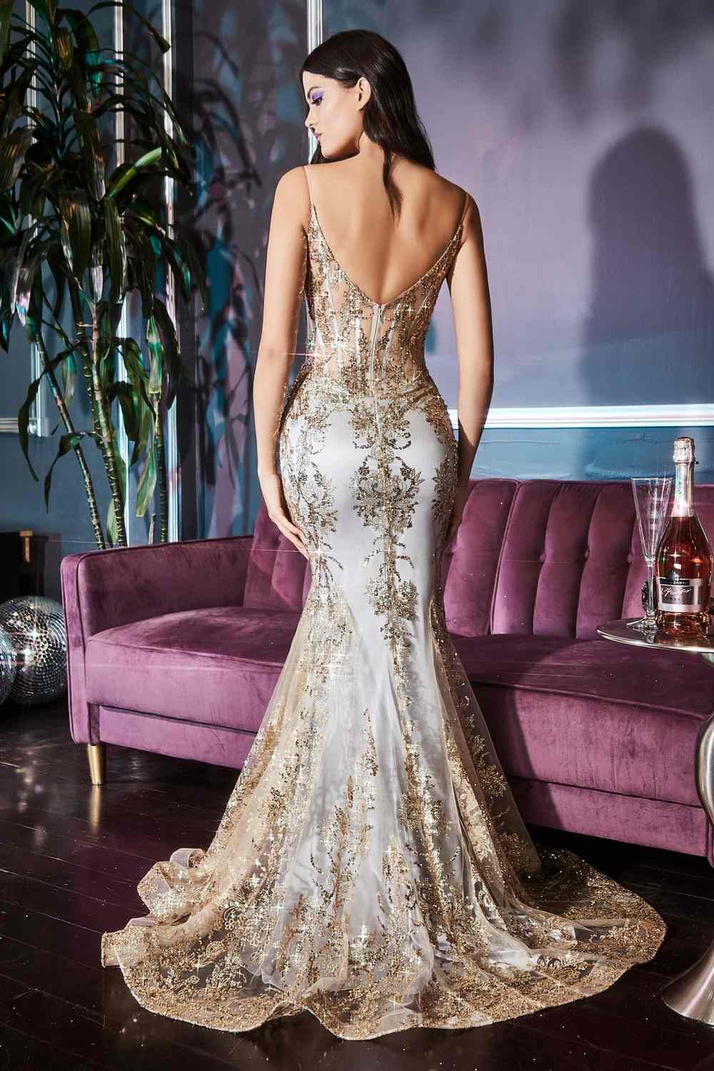 Vestido largo ajustado de corsé con estampado floral brillante Ladivine J810