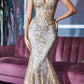 Cinderella Divine J810 Long Fitted Mermaid Gown Metallic Embroidered Lace