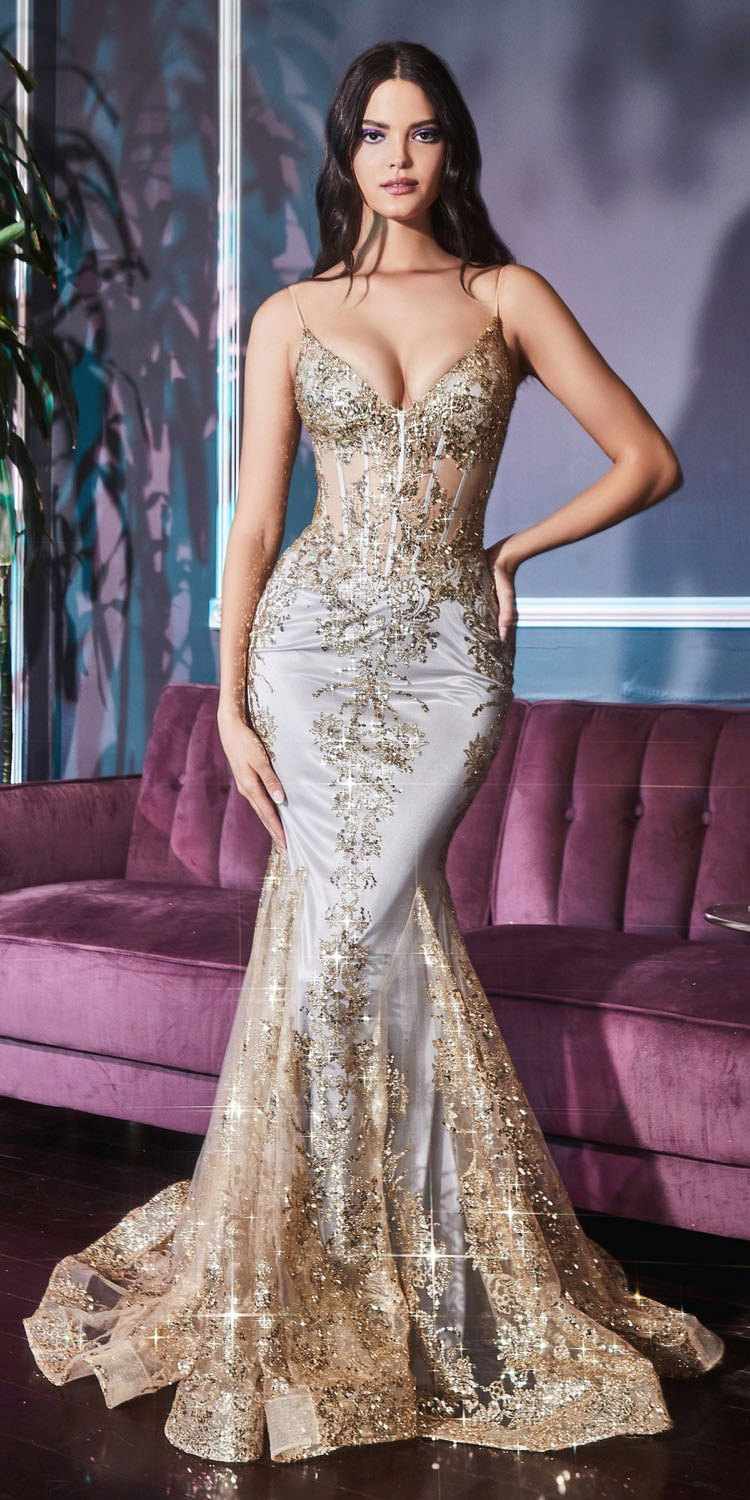 Vestido largo ajustado de corsé con estampado floral brillante Ladivine J810