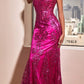 Cinderella Divine J810 Long Fitted Mermaid Gown Metallic Embroidered Lace