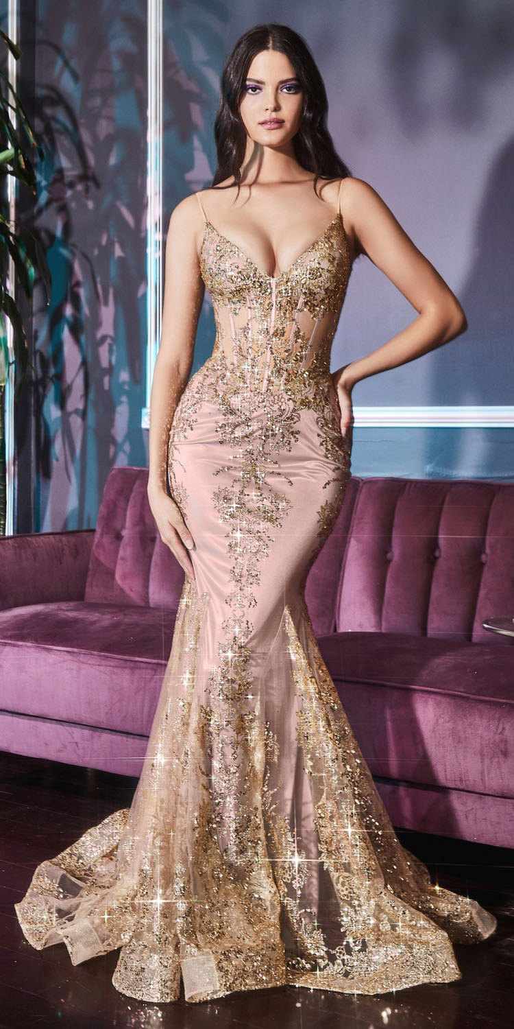 Vestido largo ajustado de corsé con estampado floral brillante Ladivine J810