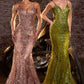 Cinderella Divine J810 Long Fitted Mermaid Gown Metallic Embroidered Lace