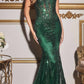 Cinderella Divine J810 Long Fitted Mermaid Gown Metallic Embroidered Lace