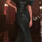 Cinderella Divine J818 Gathered Tulle Off the Shoulder Fitted Gown