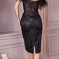 Cinderella Divine J829 Glitter Print Cocktail Dress with Feathers