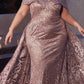 Vestido largo de encaje Ladivine J836 con hombros descubiertos y sobrefalda