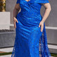 Vestido largo de encaje Ladivine J836 con hombros descubiertos y sobrefalda