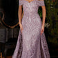 Vestido largo de encaje Ladivine J836 con hombros descubiertos y sobrefalda