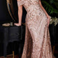 Vestido largo de encaje Ladivine J836 con hombros descubiertos y sobrefalda