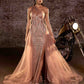 Ladivine J869 Long Fitted Tulle One Shoulder Strap Illusion Neck Gown