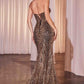 REBAJAS - Vestido largo de noche sin tirantes dorado ajustado Ladivine J871 (Talla 16)
