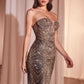 REBAJAS - Vestido largo de noche sin tirantes dorado ajustado Ladivine J871 (Talla 16)