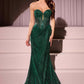 Ladivine J871 Long Sultry Fitted Strapless Embellished Prom Gown