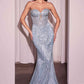 REBAJAS - Vestido largo de noche sin tirantes dorado ajustado Ladivine J871 (Talla 16)