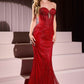 REBAJAS - Vestido largo de noche sin tirantes dorado ajustado Ladivine J871 (Talla 16)
