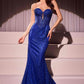 REBAJAS - Vestido largo de noche sin tirantes dorado ajustado Ladivine J871 (Talla 16)