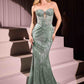 REBAJAS - Vestido largo de noche sin tirantes dorado ajustado Ladivine J871 (Talla 16)