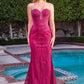 REBAJAS - Vestido largo de noche sin tirantes dorado ajustado Ladivine J871 (Talla 16)