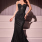Ladivine J871 Long Sultry Fitted Strapless Embellished Prom Gown