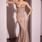 Ladivine J871 Long Sultry Fitted Strapless Embellished Prom Gown