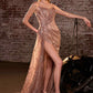 Ladivine J872 Long Strapless Glitter Embellished Leg Slit Evening Gown