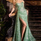Ladivine J872 Long Strapless Glitter Embellished Leg Slit Evening Gown