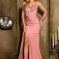 Ladivine J875 Fitted Strapless Sparkle and Lace Dress