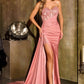 Ladivine J875 Fitted Strapless Sparkle and Lace Dress