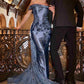 Ladivine J876 Dress Embellished Satin Fitted Gown With Tulle Overskirt
