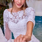 Ladivine J883W Vestido de novia acampanado corte A manga larga apliques de encaje