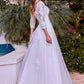 Ladivine J883W Vestido de novia acampanado corte A manga larga apliques de encaje