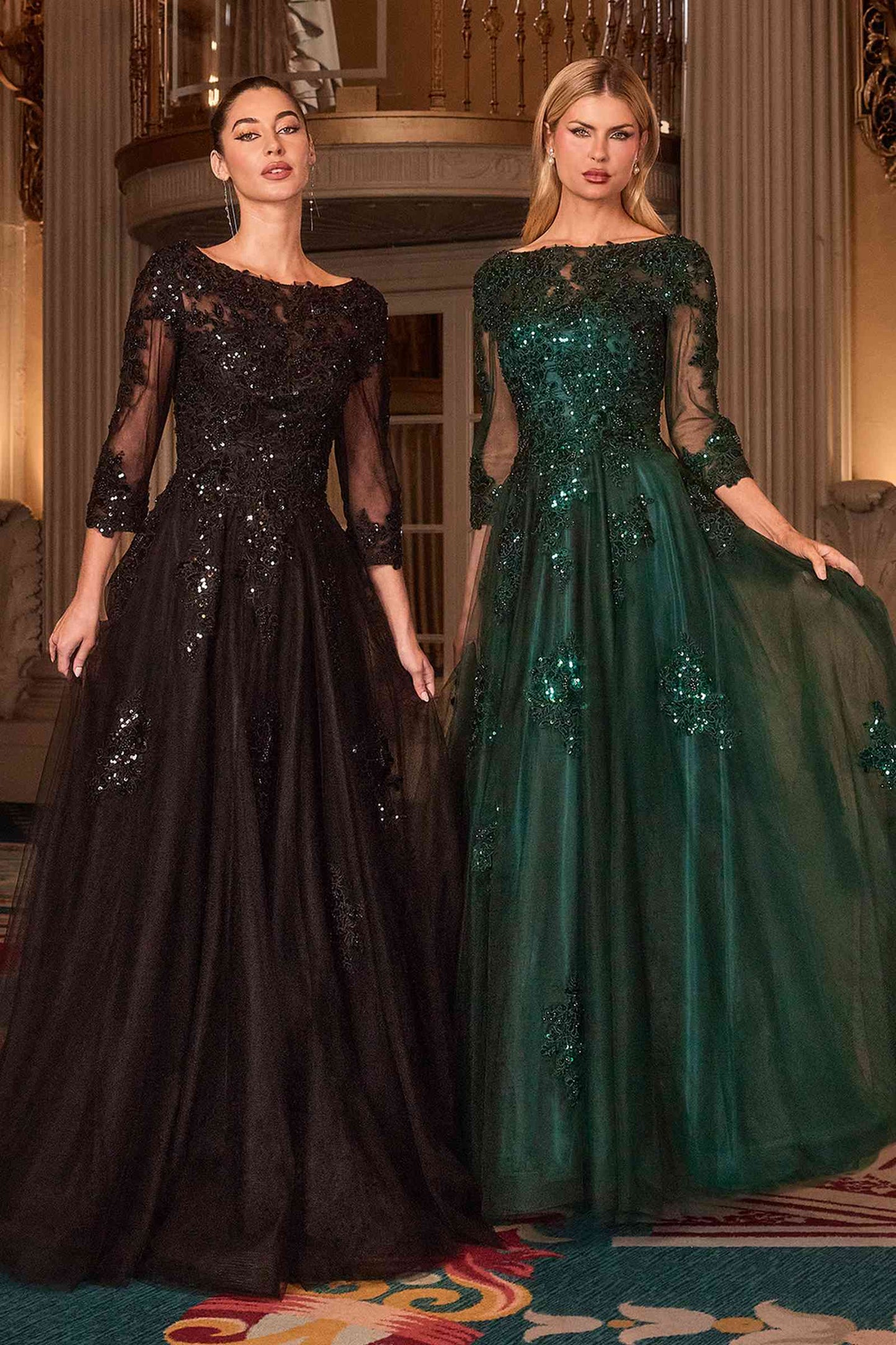 Ladivine J883 Vestido de gala de línea A para madre de la novia, manga larga