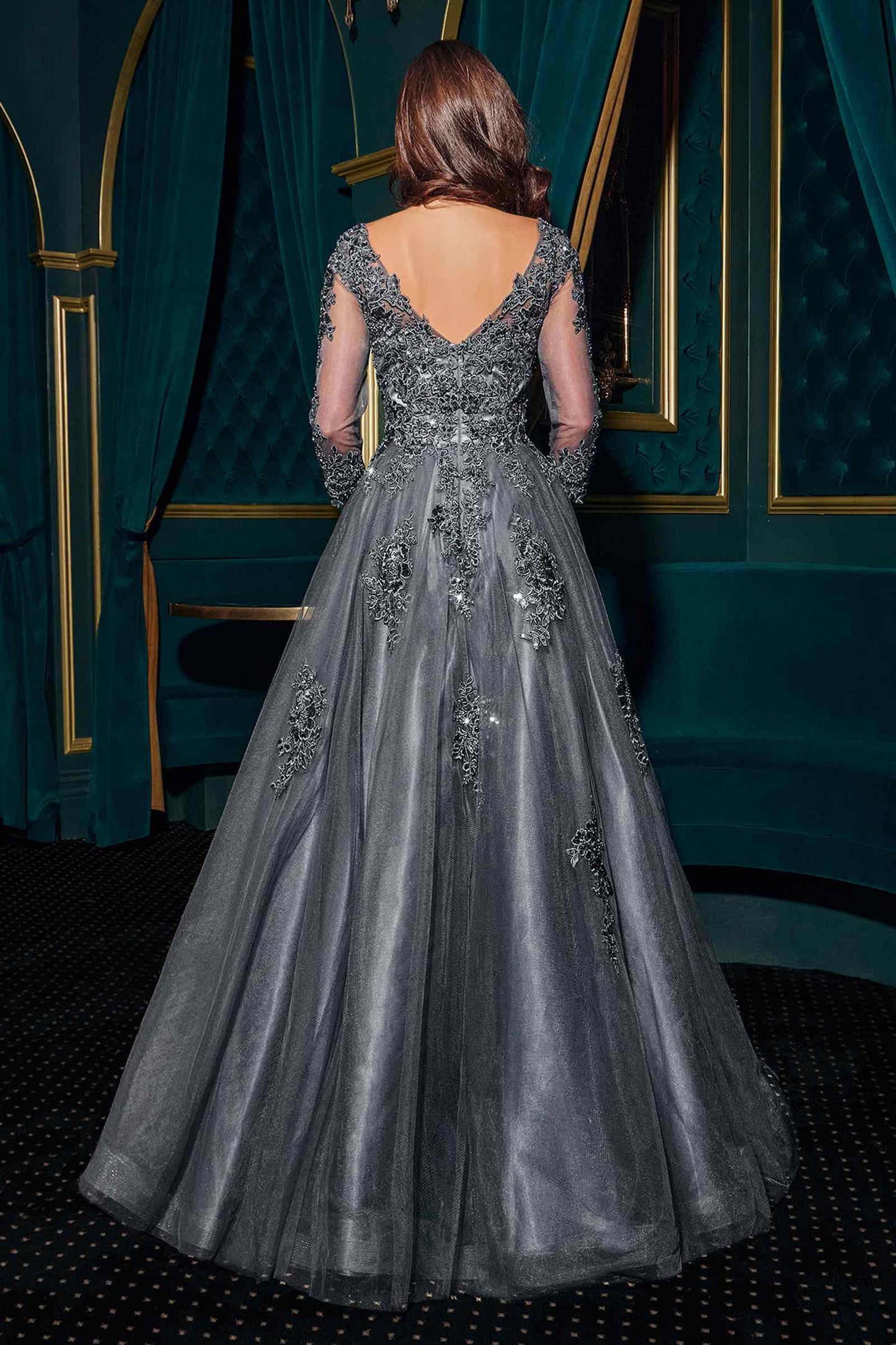 Ladivine J883 Vestido de gala de línea A para madre de la novia, manga larga