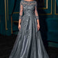 Ladivine J883 Vestido de gala de línea A para madre de la novia, manga larga