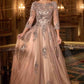 Ladivine J883 Vestido de gala de línea A para madre de la novia, manga larga