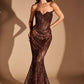 Vestido largo de noche sin tirantes con corpiño ajustado de lentejuelas y escote corazón Ladivine J888