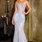Vestido largo de noche sin tirantes con corpiño ajustado de lentejuelas y escote corazón Ladivine J888