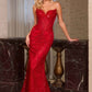Vestido largo de noche sin tirantes con corpiño ajustado de lentejuelas y escote corazón Ladivine J888