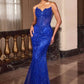 Vestido largo de noche sin tirantes con corpiño ajustado de lentejuelas y escote corazón Ladivine J888