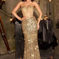 Ladivine J892 Sleek Neckline Sequin Design Corset Bodice Formal Gown
