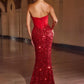 Ladivine J892 Sleek Neckline Sequin Design Corset Bodice Formal Gown