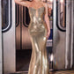 Vestido de sirena con lentejuelas brillantes y escote ilusión profundo Ladivine J894