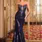 Vestido de sirena con lentejuelas brillantes y escote ilusión profundo Ladivine J894