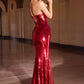 Vestido de sirena con lentejuelas brillantes y escote ilusión profundo Ladivine J894