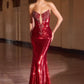 Vestido de sirena con lentejuelas brillantes y escote ilusión profundo Ladivine J894