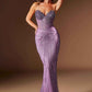 Vestido de Noche Ajustado con Corsé Transparente y Cuerpo Cubierto de Cristales Ladivine J903 Lavish